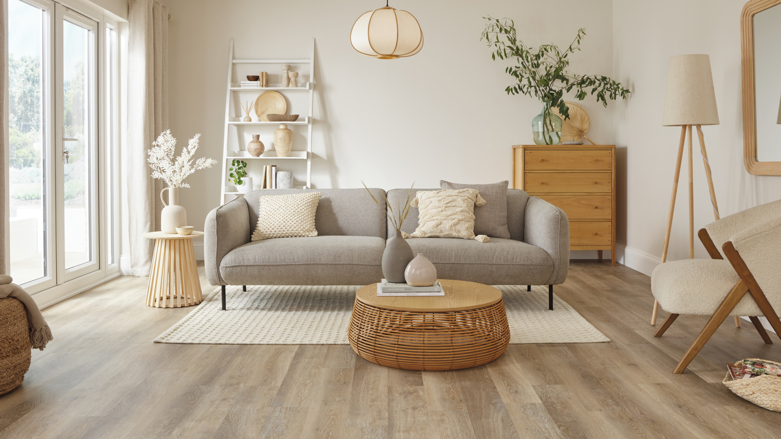 Karndean designflooring lime washed oak wood flooring in a living room