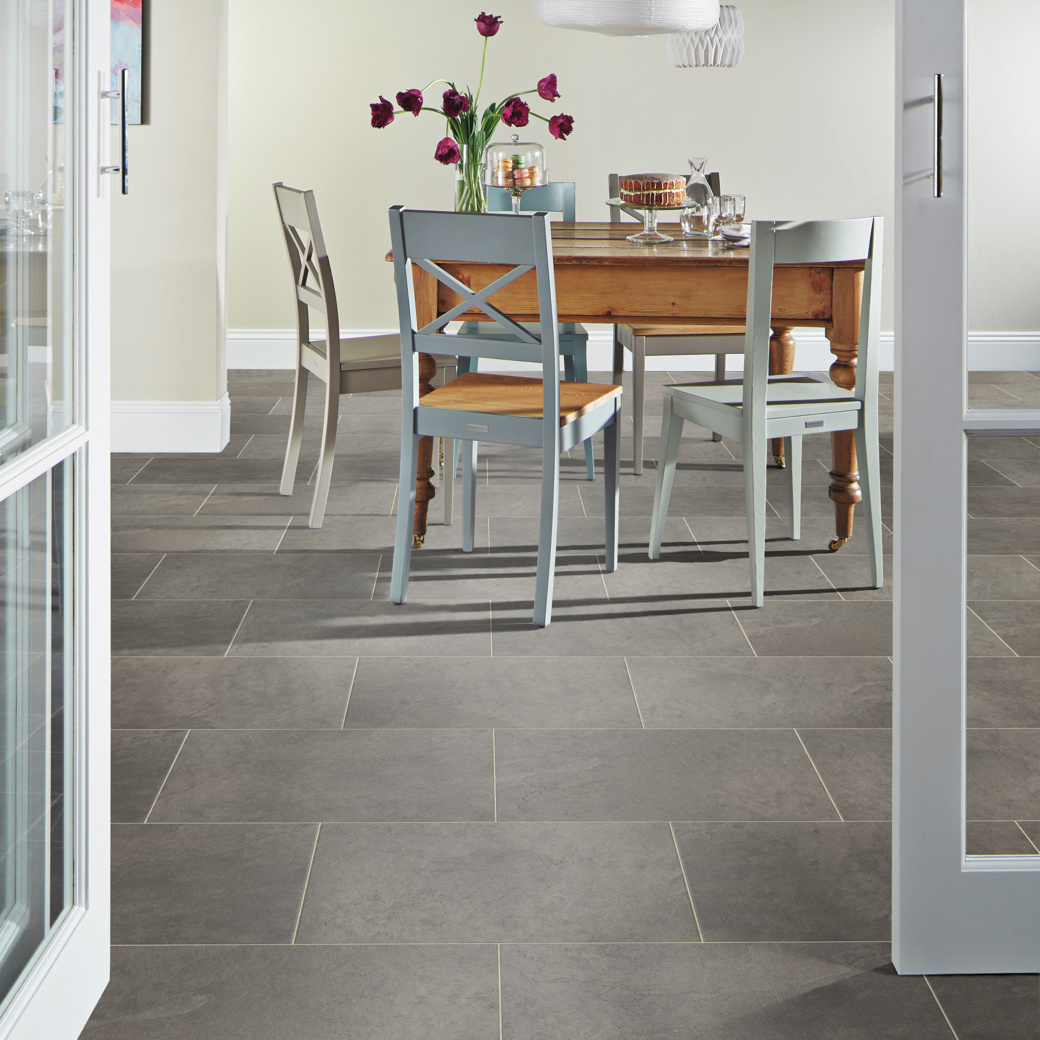 Corris dark grey LVT flooring in a dining room