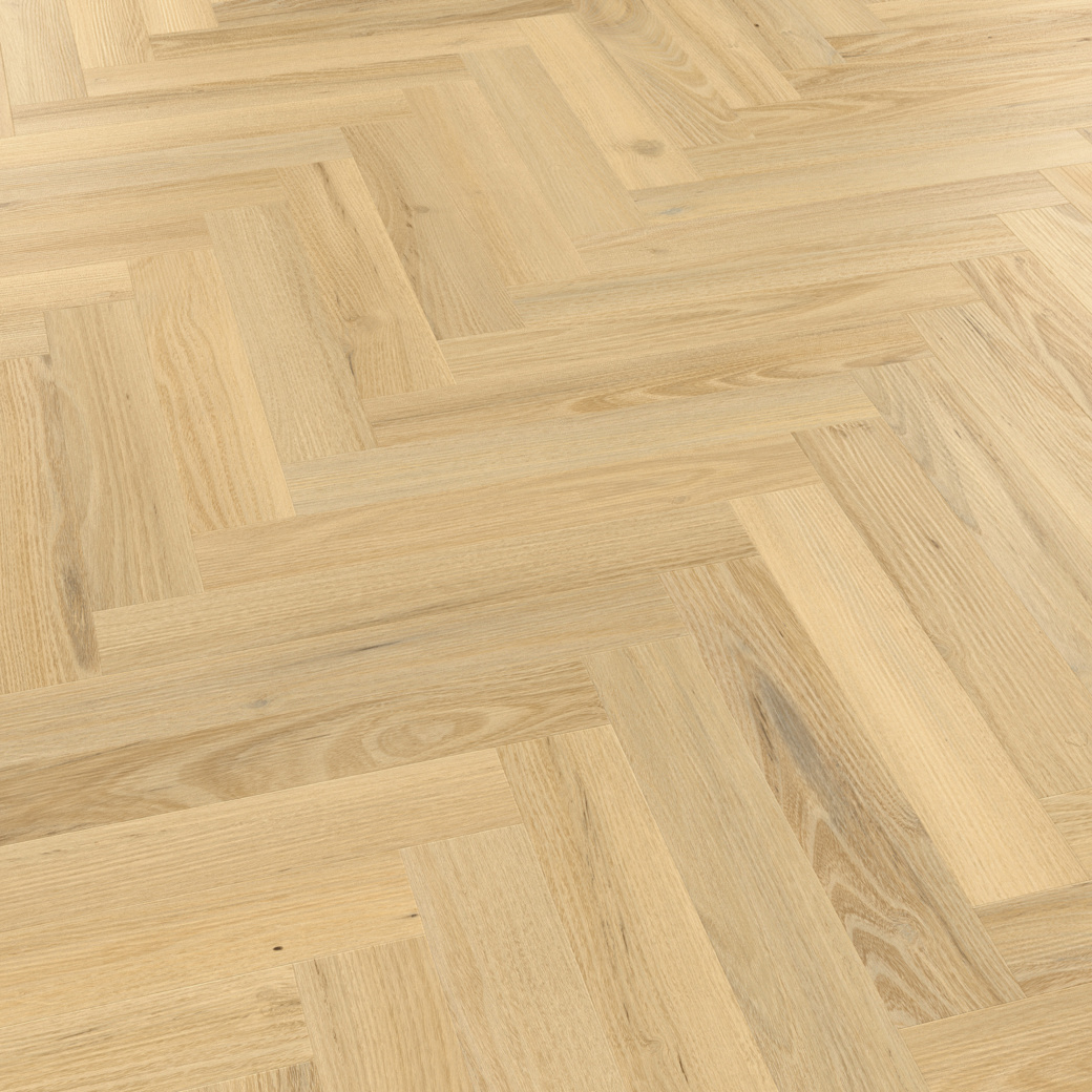 Wells Acacia light brown herringbone LVT flooring laid at an angle